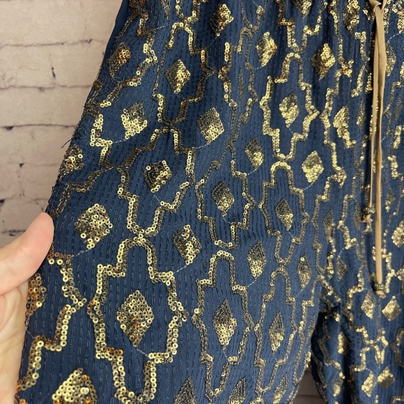 Anthropologie Hei hei size medium navy blue and gold sequin pants - Picture 3 of 7